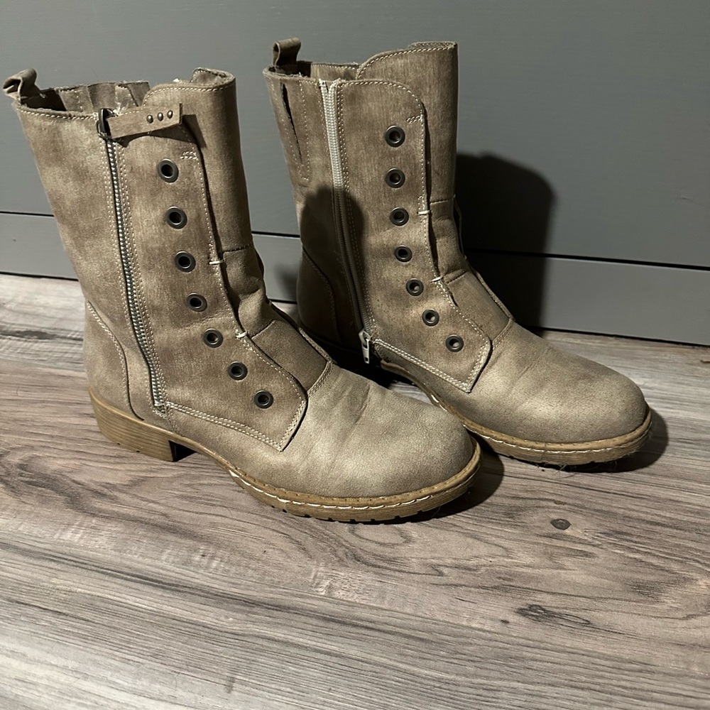 Buckle Taupe Combat Boots